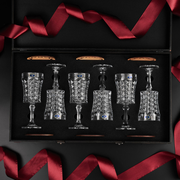 Набір для вина кришталь 6 шт "Bohemia Diamond" 200 мл у дерев'яній коробці
