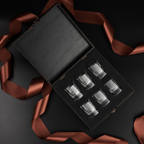 Чарки для горілки 6 шт Sterling 50 мл у дерев'яній коробці | Подарунок для батька, дідуся, дядька