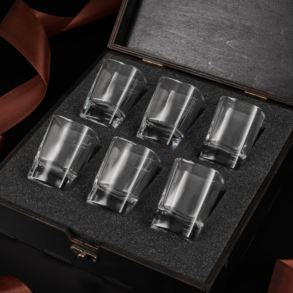Чарки для горілки 6 шт Sterling 50 мл у дерев'яній коробці | Подарунок для батька, дідуся, дядька