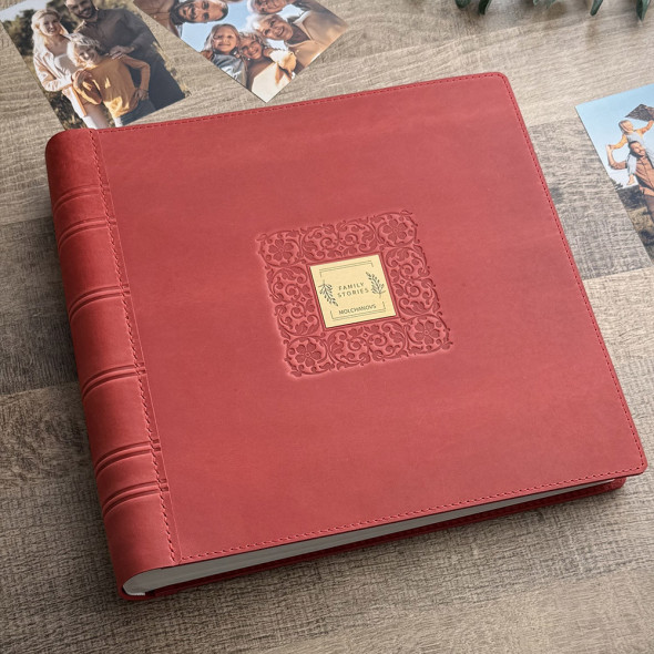 Сімейний фотоальбом з натуральної шкіри "Family Stories" Бордовий 33х33 см RM06-08
