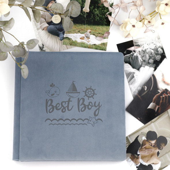 Дитячий фотоальбом з гравіюванням з велюру "Kids Boy" Синій 23х23 см RM04-02