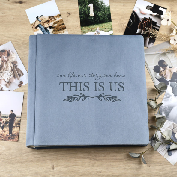 Фотоальбом з велюру весільний "This is us" Блакитний 33х33 см 120 сторінок