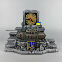 Штоф сувенірний годинник з деталізованим танком "Т-64 БВ" (без посуду) | Подарунок для військового танкіста