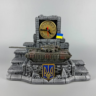 Штоф сувенірний годинник з деталізованим танком "Т-64 БВ" (без посуду) | Подарунок для військового танкіста