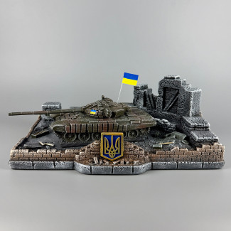 Сувенірний штоф з танком "Т-72Б" ручна робота | Підставка для стопок та пляшки