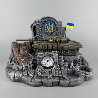 Штоф сувенірний з годинником та з деталізованим танком "Т-72Б" | Подарунок для захисника України