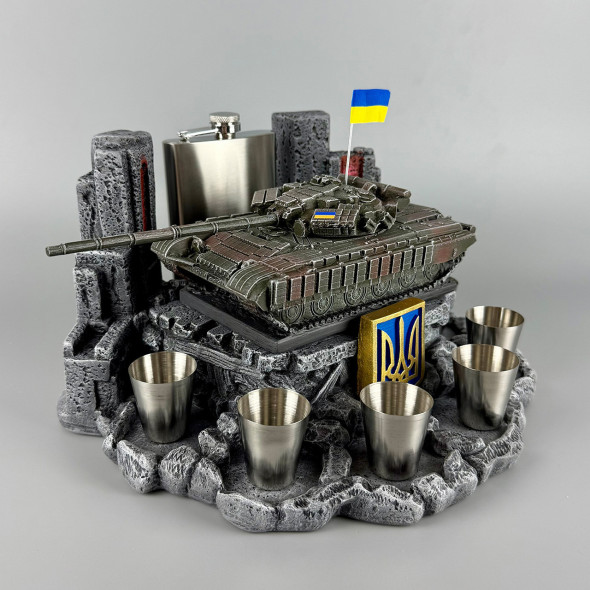 Набір штоф з чарками "Т-64 БВ №1" з флягою та чарками BASIC | Подарунок для чоловіка, батька, дідуся