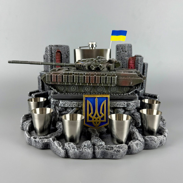 Набір штоф з чарками "Т-64 БВ №1" з флягою та чарками BASIC | Подарунок для чоловіка, батька, дідуся