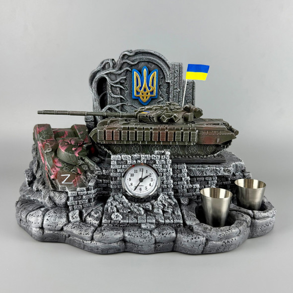 Набір штоф із рюмками 30 мл + металева фляга 300мл "Т-64 БВ" BASIC | Українська символіка