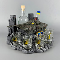 Комплект чарок із графином для горілки з танком "Т-72Б" пляшка + стопки з вставками ручної роботи