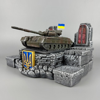 Штоф сувенірний ручної роботи з танком "Т-80" | Підставка для стопок та фляги (без посуду)