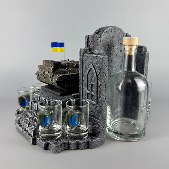 Подарунковий набір для напоїв з годинником "БМП-2" 6 стопок | Подарунок для військового