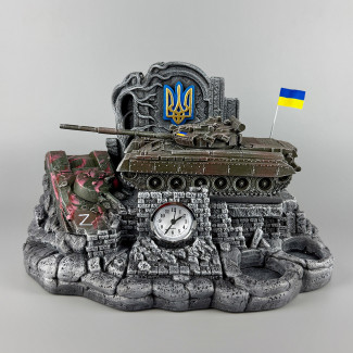 Штоф сувенірний з годинником і танком "Т-80" | Підставка для стопок та пляшки (без посуду)