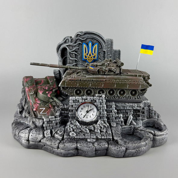 Штоф сувенірний з годинником і танком "Т-80" | Підставка для стопок та пляшки (без посуду)