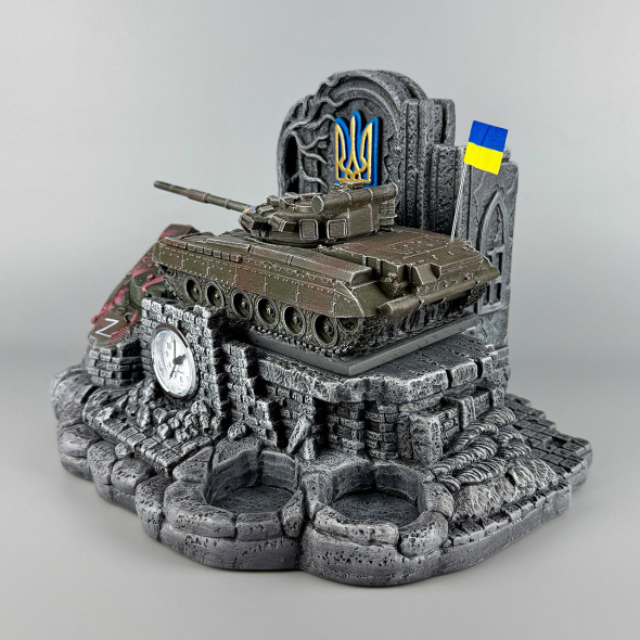 Штоф сувенірний з годинником і танком "Т-80" | Підставка для стопок та пляшки (без посуду)