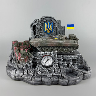Сувенірний набір штоф з годинником "БМП-2" (без посуду) ручна робота | Підставка для стопок та фляги
