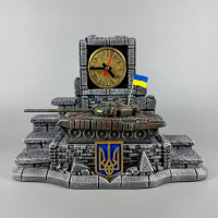 Сувенірний набір штоф з годинником ручна робота "Т-72Б" підставка для стопок та пляшки (без посуду)