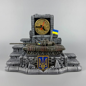 Сувенірний набір штоф з годинником ручна робота "Т-72Б" підставка для стопок та пляшки (без посуду)