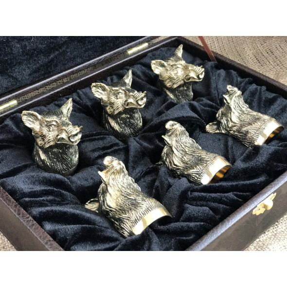 Бронзові чарки стопки перевертні в кейсі "Кабан" 6 шт